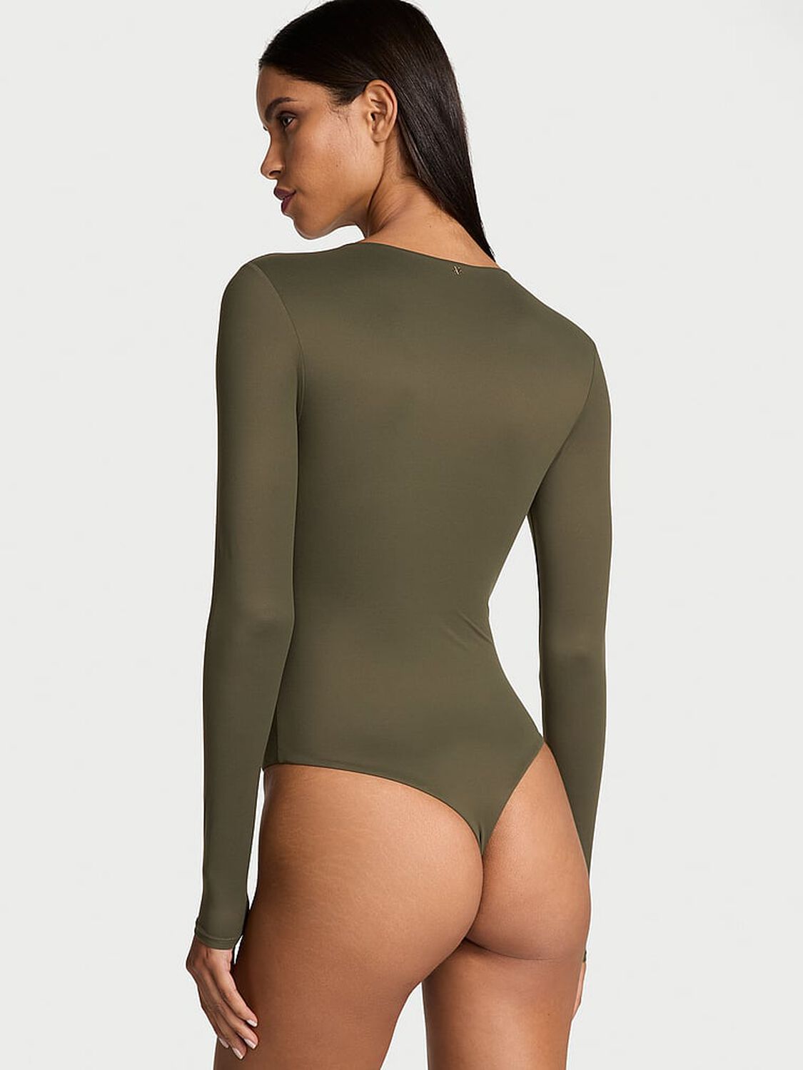 vs Victoria's Secret Bodywear by Victoria with FeatherSoft Innovation Long-Sleeve Bodysuit Casual Olive 1 of 3 