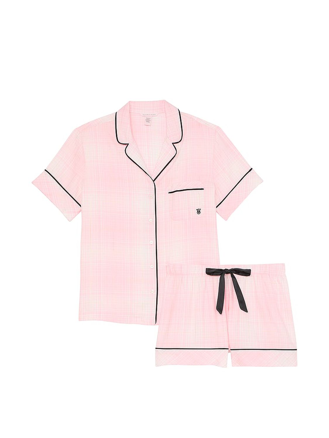 vs Victoria's Secret Flannel Short Pajama Set Pink Plaid 3 of 4 