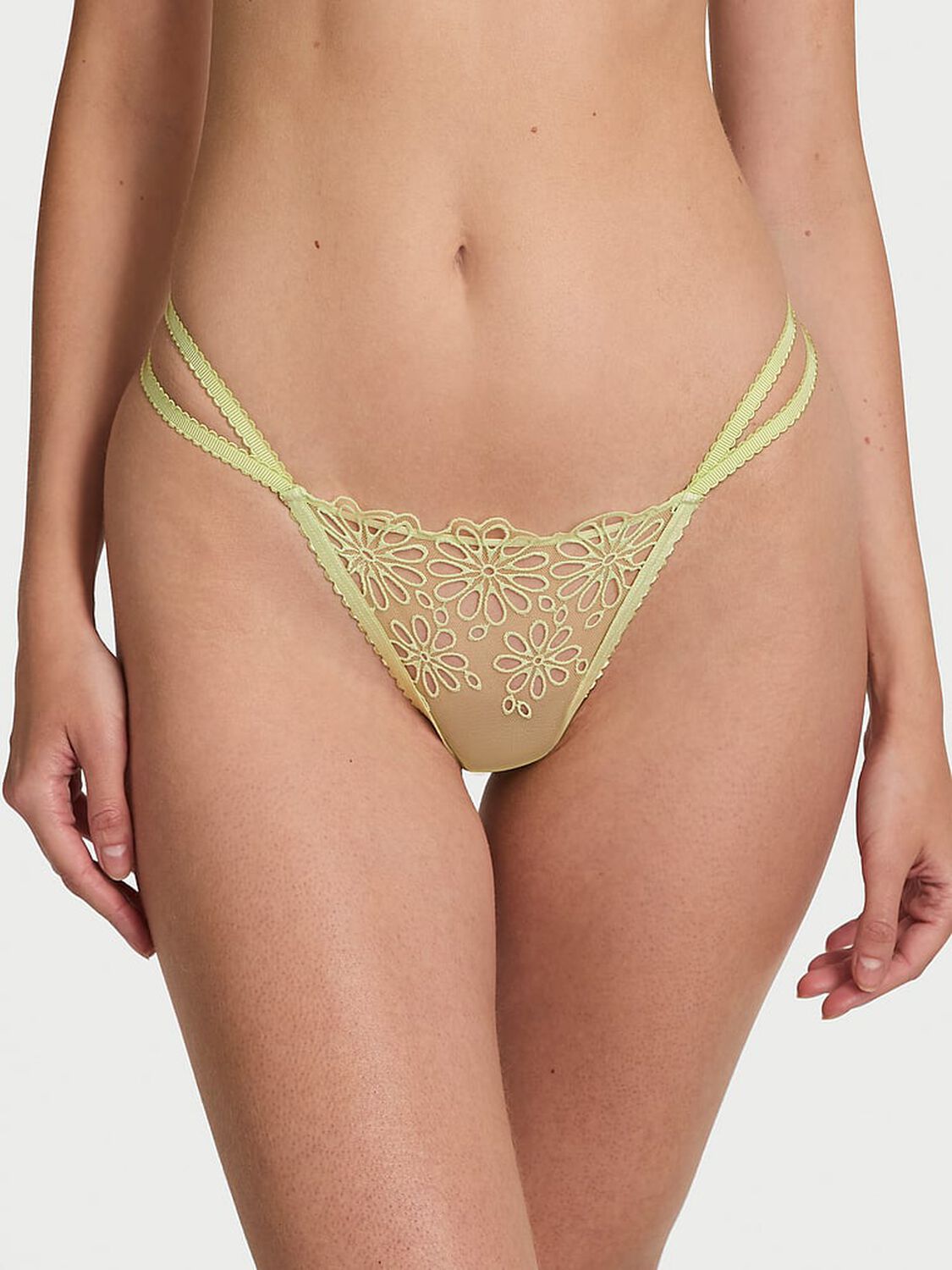 vs The Lacie Eyelet Mesh Strappy String Thong Panty Reed Green 1 of 3 