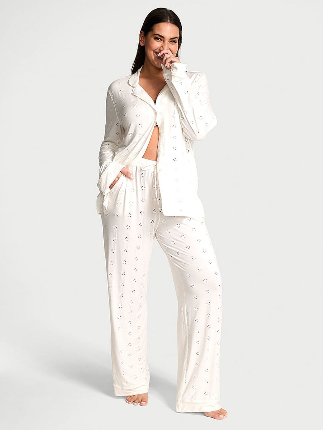vs Victoria's Secret Modal Soft Long Pajama Set Coconut White 1 of 4 
