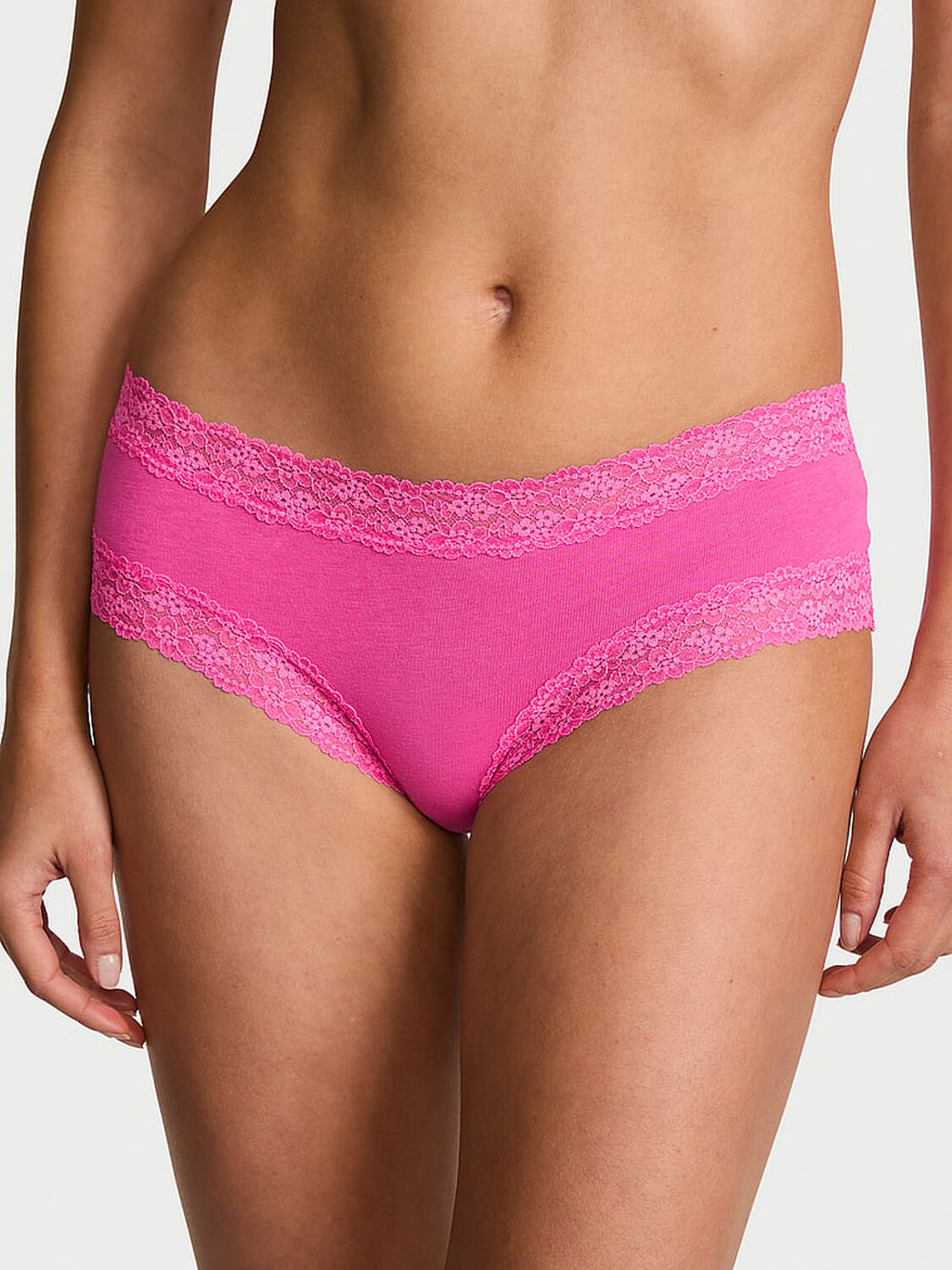 vs Lace Trim Cotton Lace-Trim Cheeky Panty Flower Pink 1 of 3 
