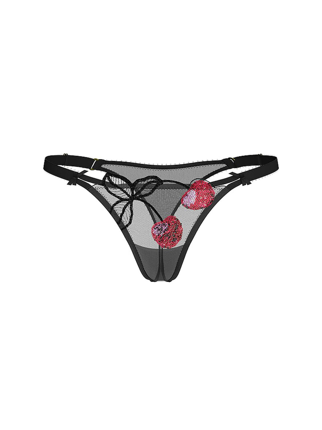 vs Very Sexy Cherry Embroidery Sequin Shine Thong Panty Black 3 of 3 