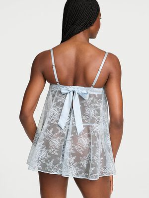 Wicked Unlined Rose Lace Babydoll Set