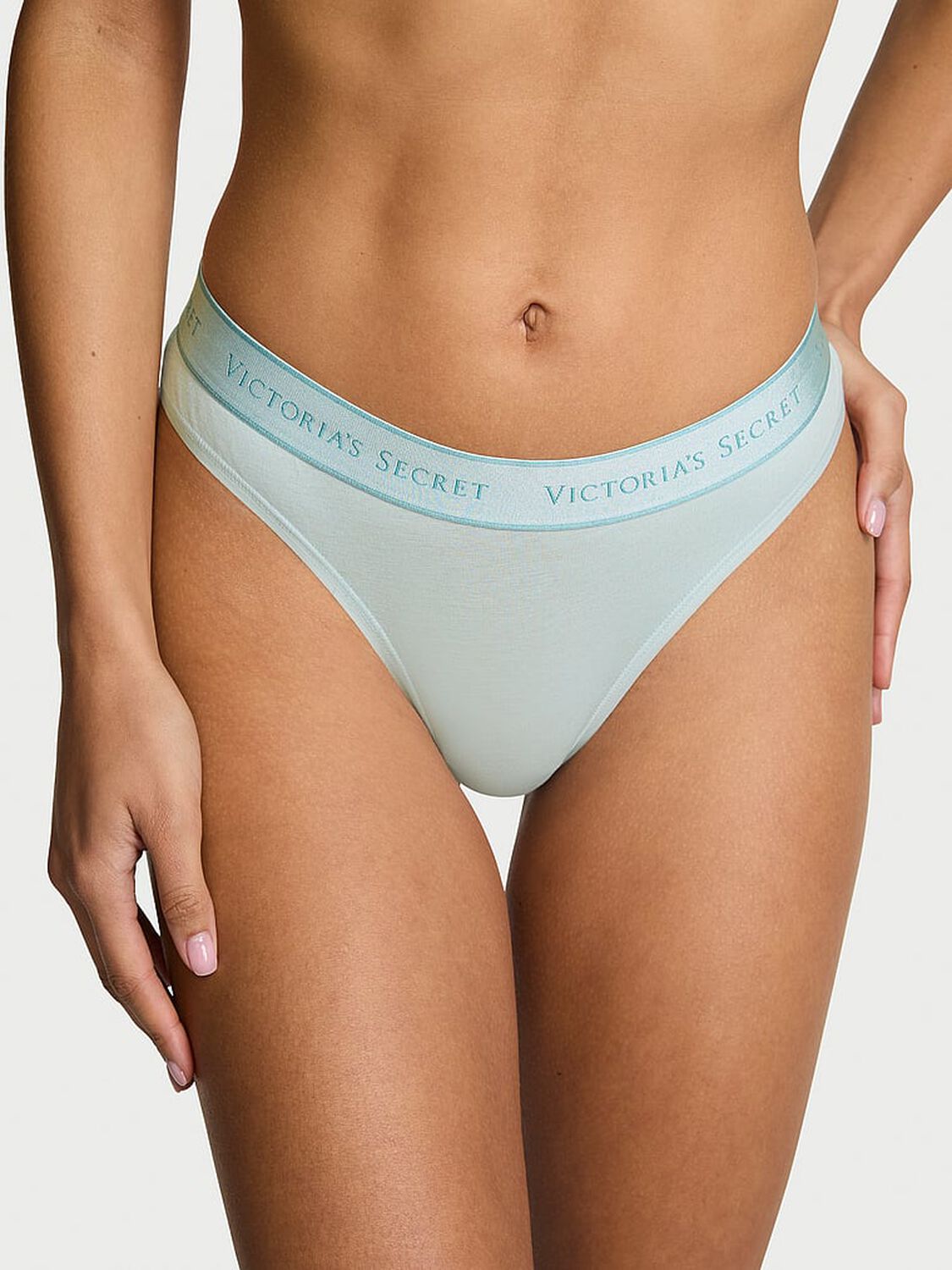 vs Cotton Logo Cotton Thong Panty Yacht Blue 1 of 3 