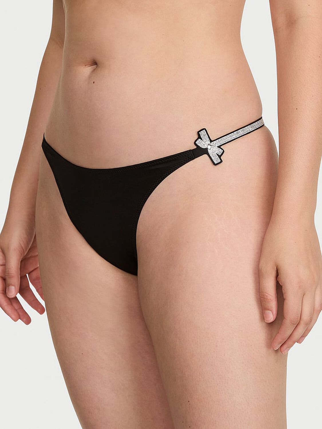 vs Very Sexy Shine Bow Thong Panty Black 1 of 3 