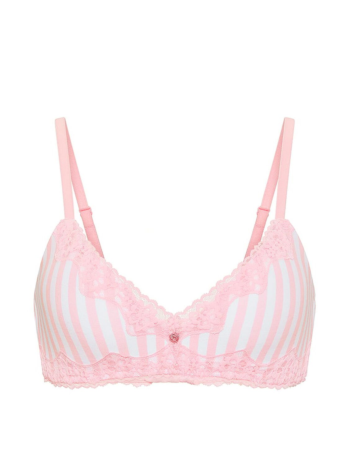 vs The T-Shirt Cotton Lace-Trim Lightly Lined Wireless Bra Pretty Blossom Stripes 3 of 4 