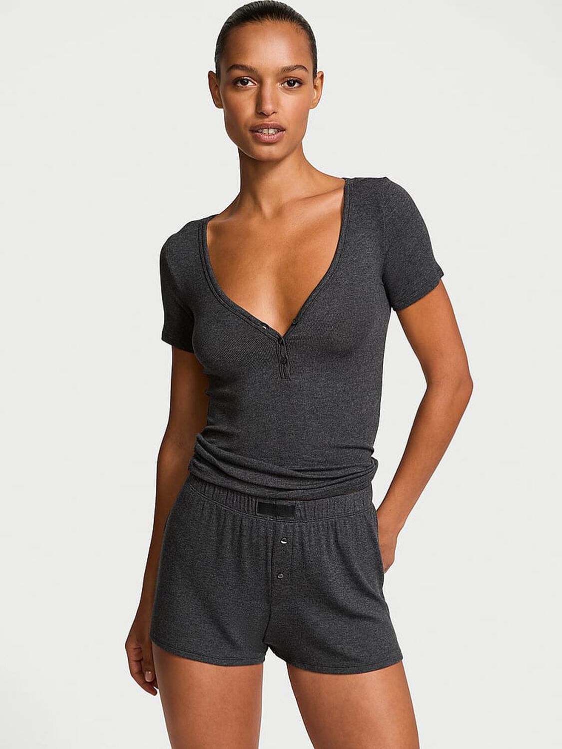 vs Victoria's Secret Ribbed Modal Short-Sleeve Henley & Boxer Shorts Set 1 of 3 
