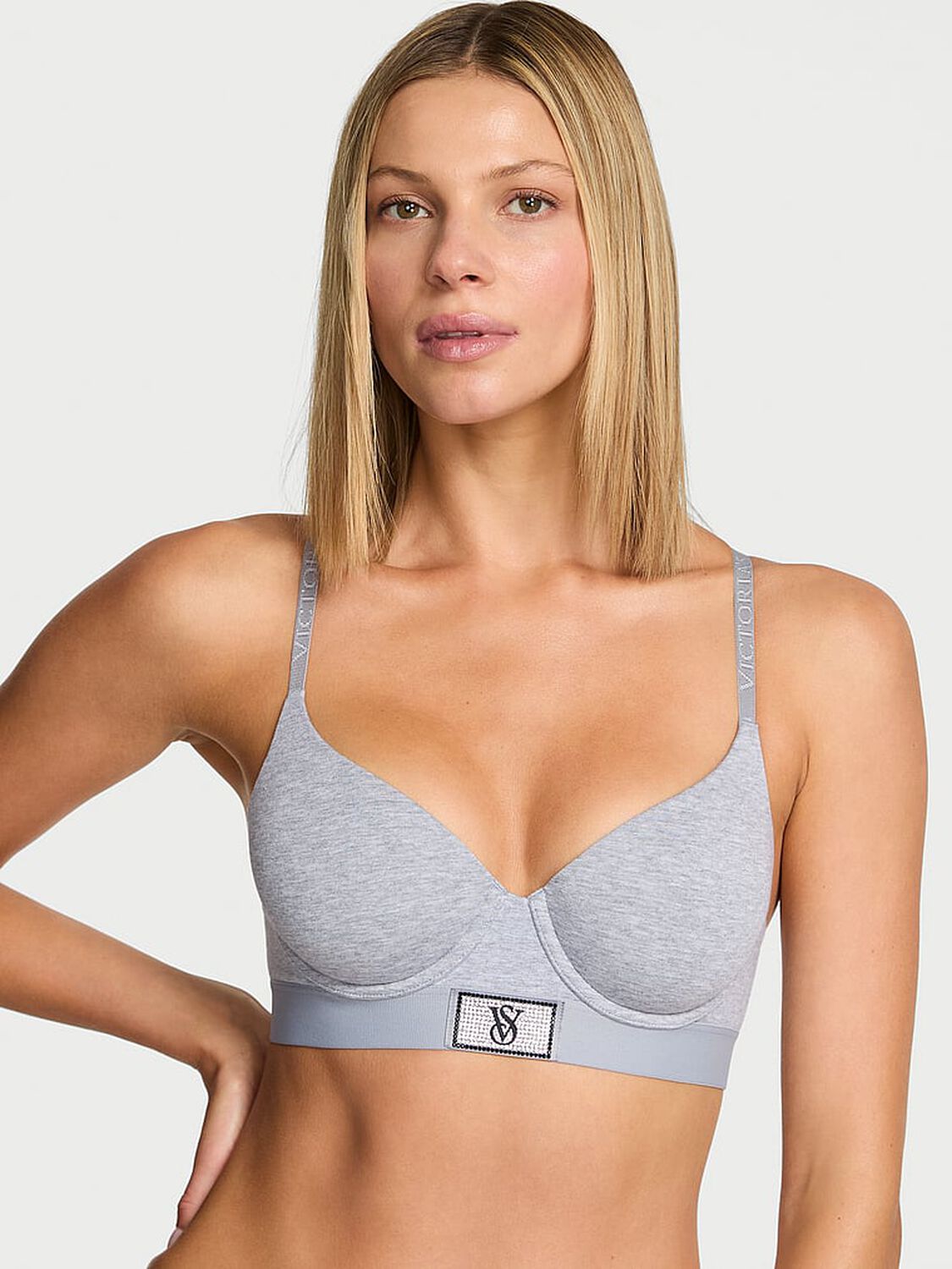 vs The T-Shirt Shine Patch Lightly Lined Demi Bra Medium Heather Grey 1 of 2 