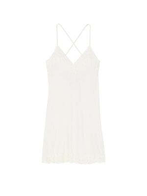 Ribbed Modal & Lace Cross-Back Slip Dress
