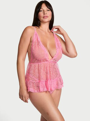 Tease Lace Plunge Babydoll Set