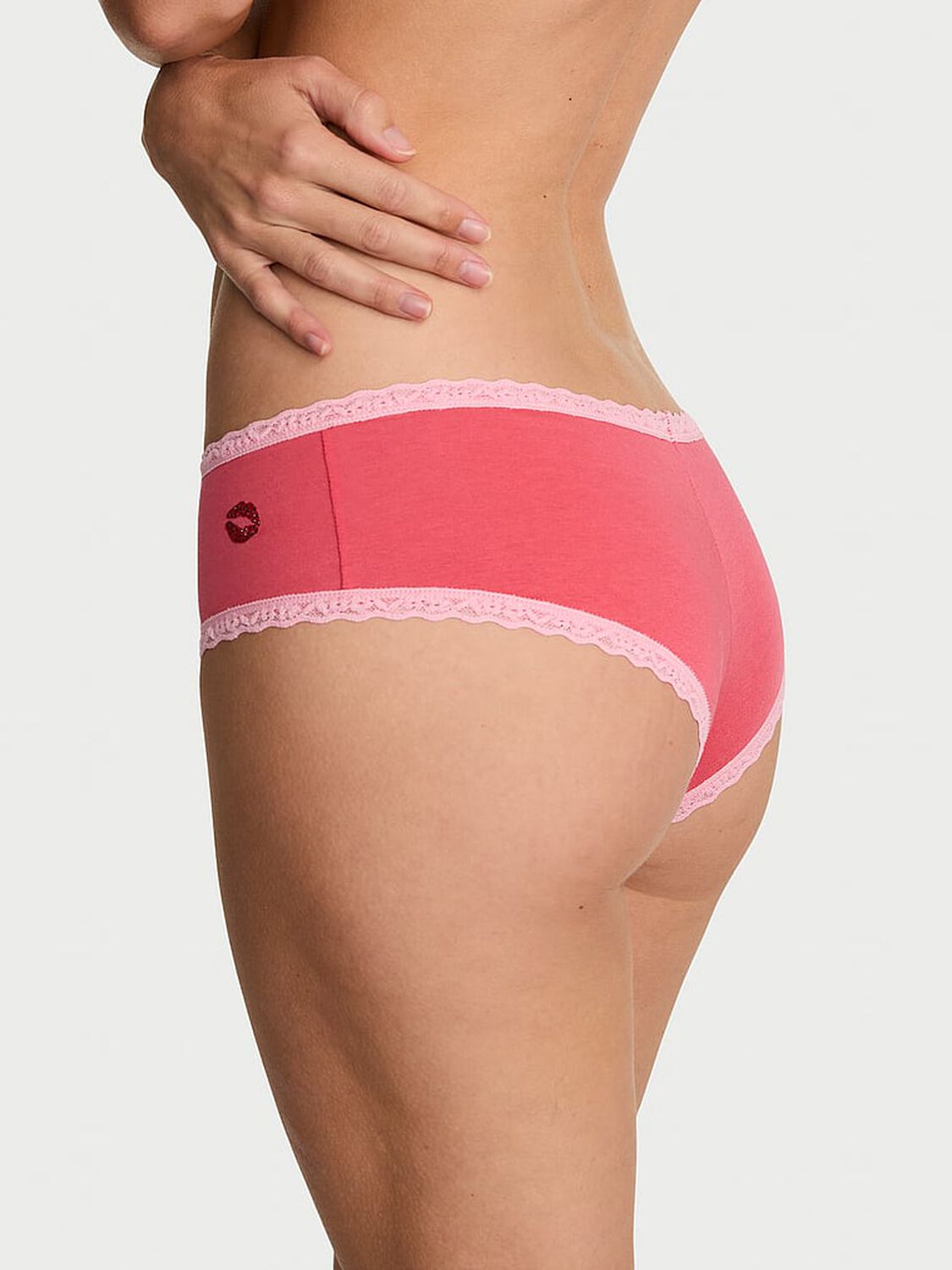 vs Lace Trim Cotton Lace-Waist Cheeky Panty Wild Watermelon 2 of 2 