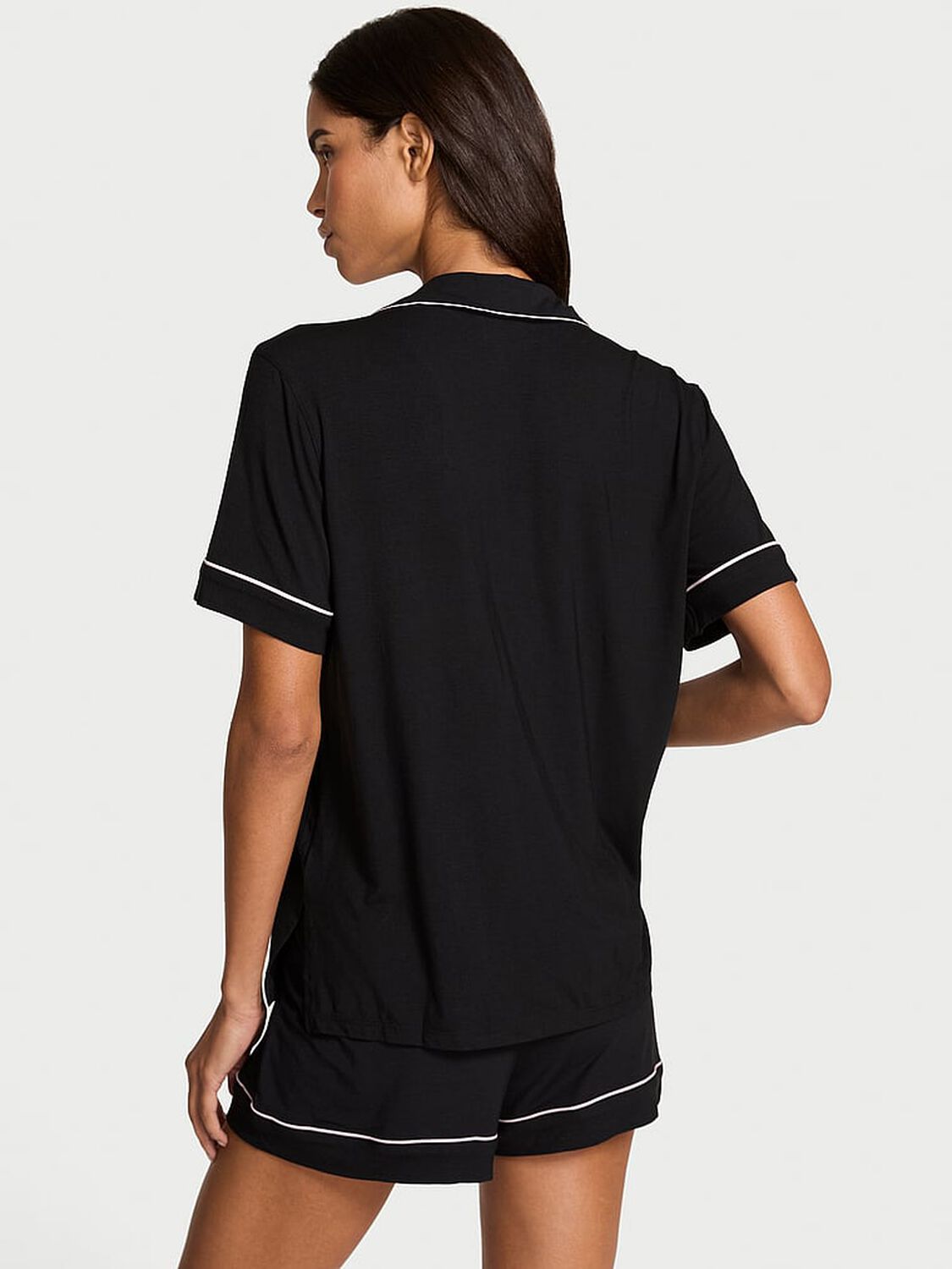 vs Victoria's Secret Modal Soft Bow Short Pajama Set Black W Angel Pink Bow 2 of 4 