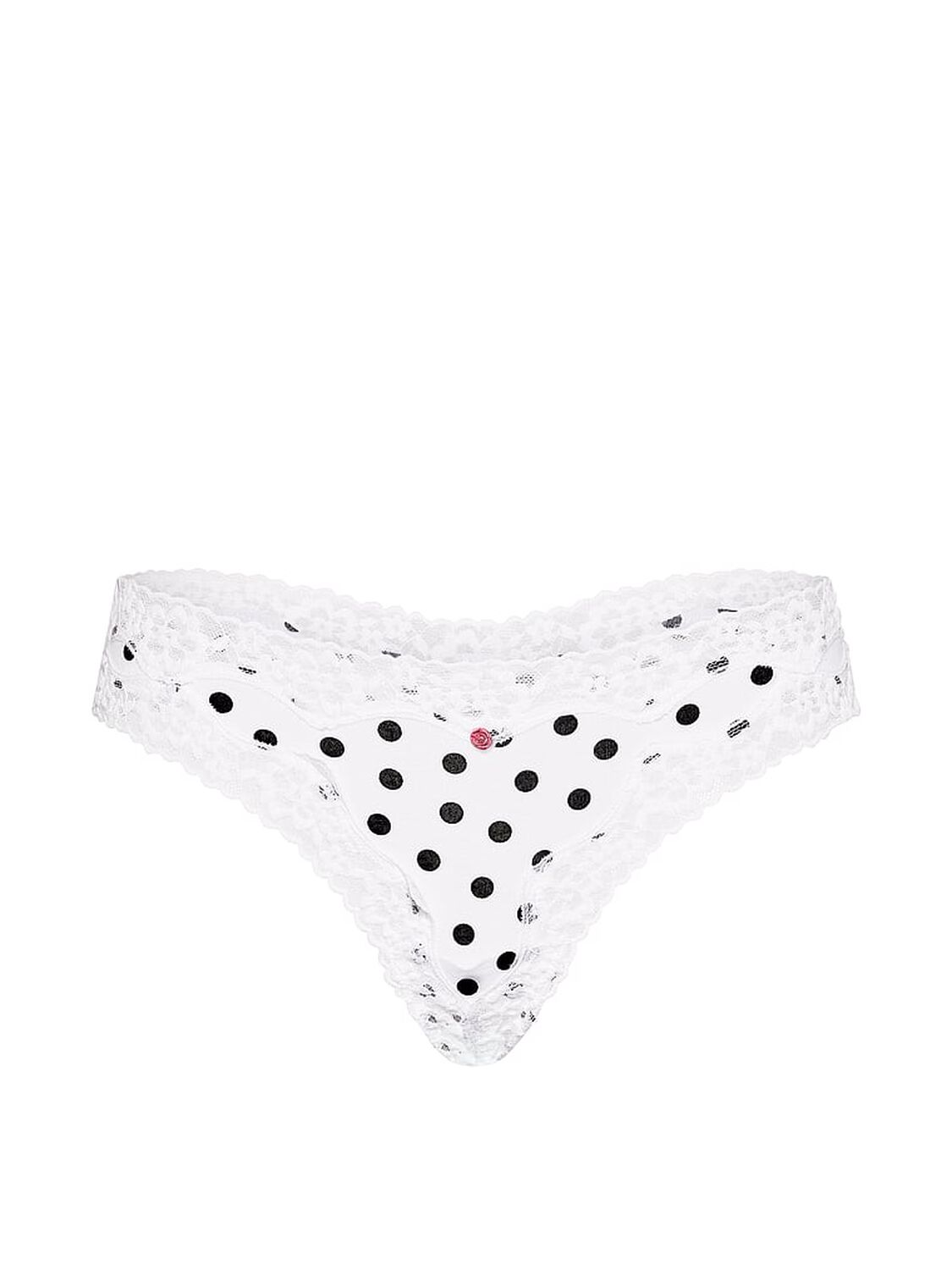 vs Lace Trim Cotton Lace-Waist Thong Panty Vs White Dot 3 of 3 