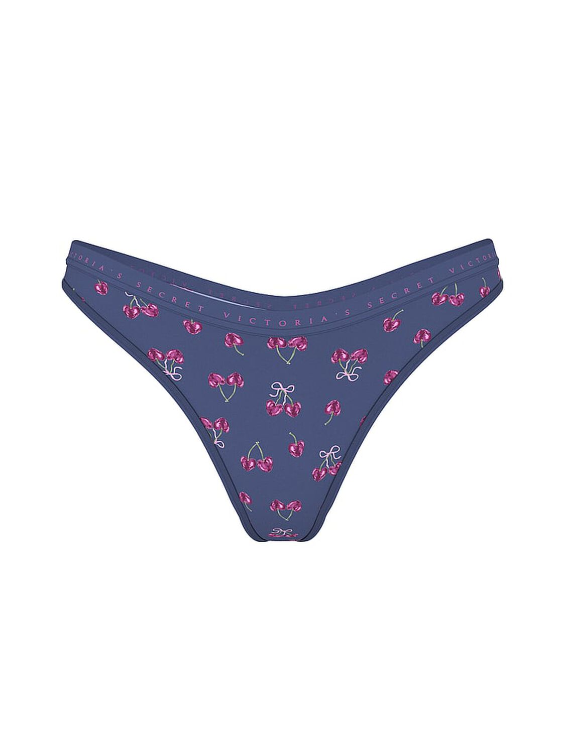vs Victoria's Secret Stretch Cotton High-Leg Scoop Thong Panty Blue Ink Cherries 1 of 3 