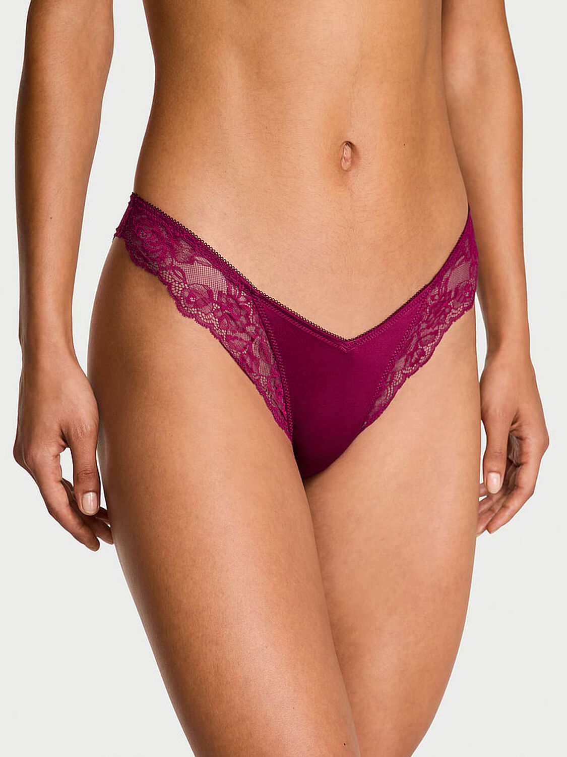 vs Very Sexy Rose Lace-Trim High-Leg Thong Panty Fresh Jam 1 of 3 