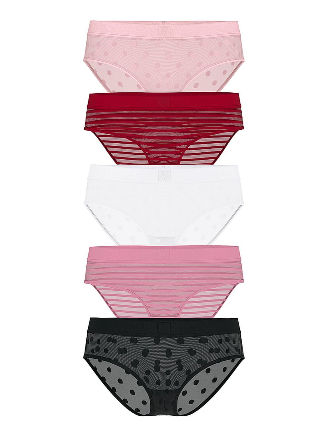 vs Victoria's Secret 5-Pack Sheer Heritage Logo Hiphugger Panties Multi 1 of 2 