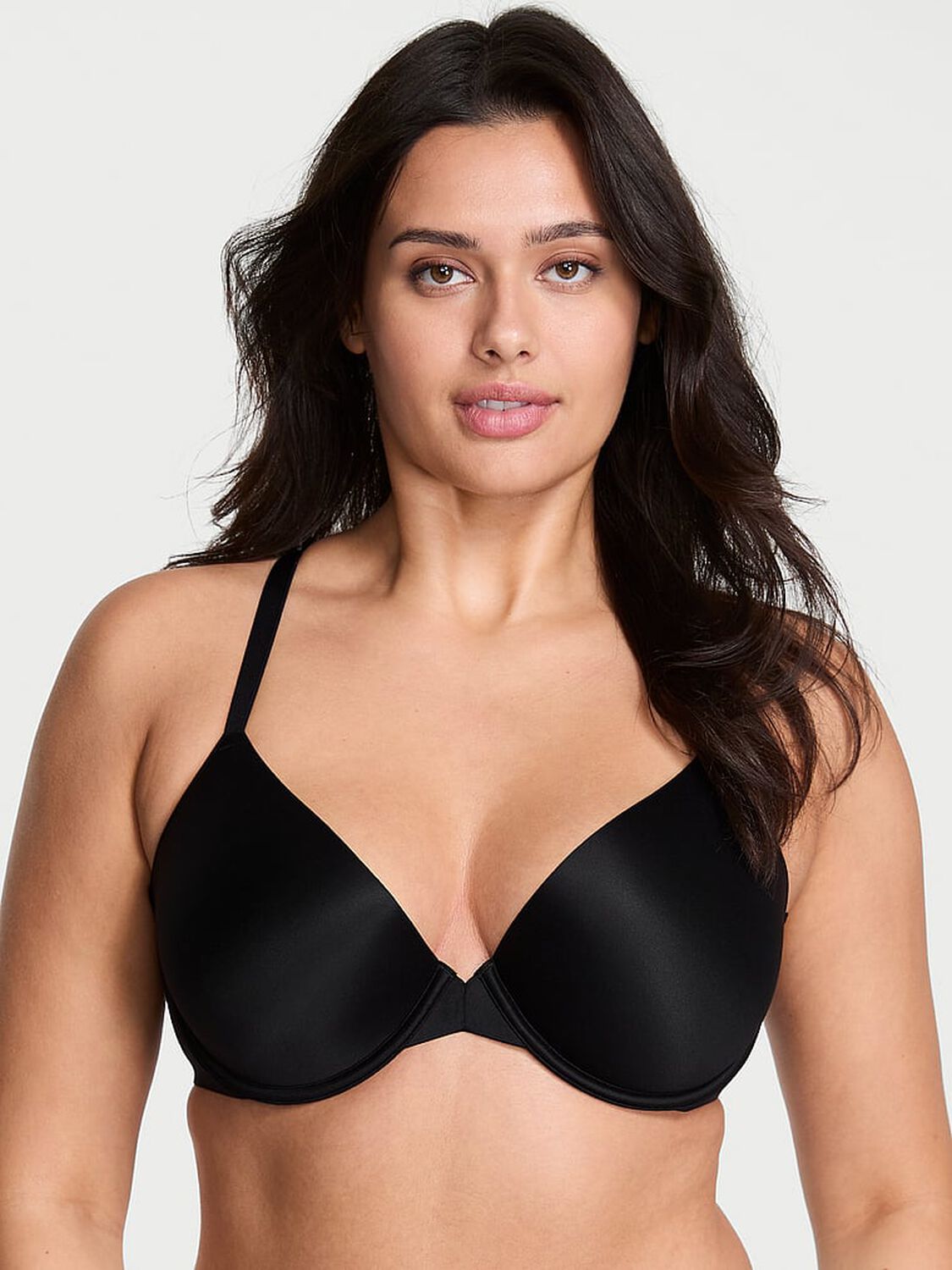 vs Body By Victoria Secret Front-Close Ultra Lightly Lined Racerback Demi Bra Black 1 of 2 