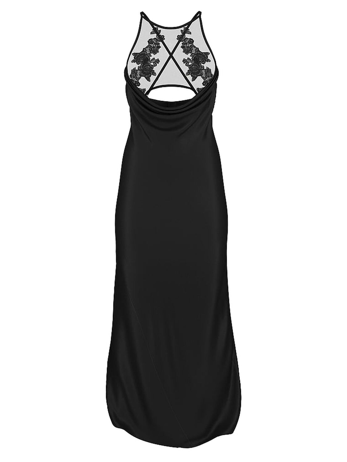 vs Victoria's Secret Sheer Rose Satin High-Neck Long Slip Black 1 of 4 
