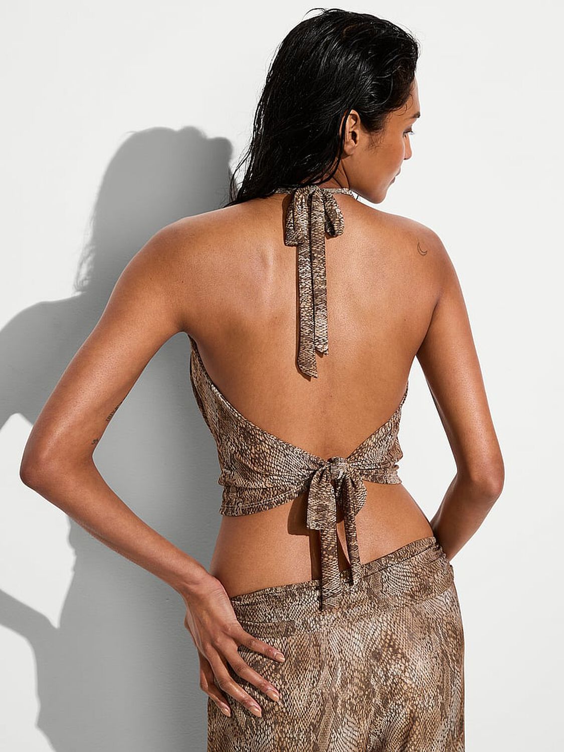 vs Victoria's Secret Swim Beachwear Mesh Cowl-Neck Halter Top Snake 2 of 3 