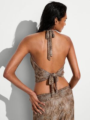 Beachwear Mesh Cowl-Neck Halter Top