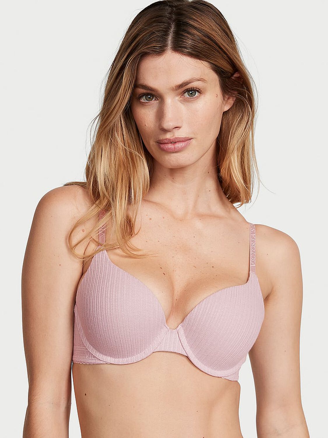 vs The T-Shirt Push-Up Perfect Shape Pointelle Bra Pale Plum 1 of 3 