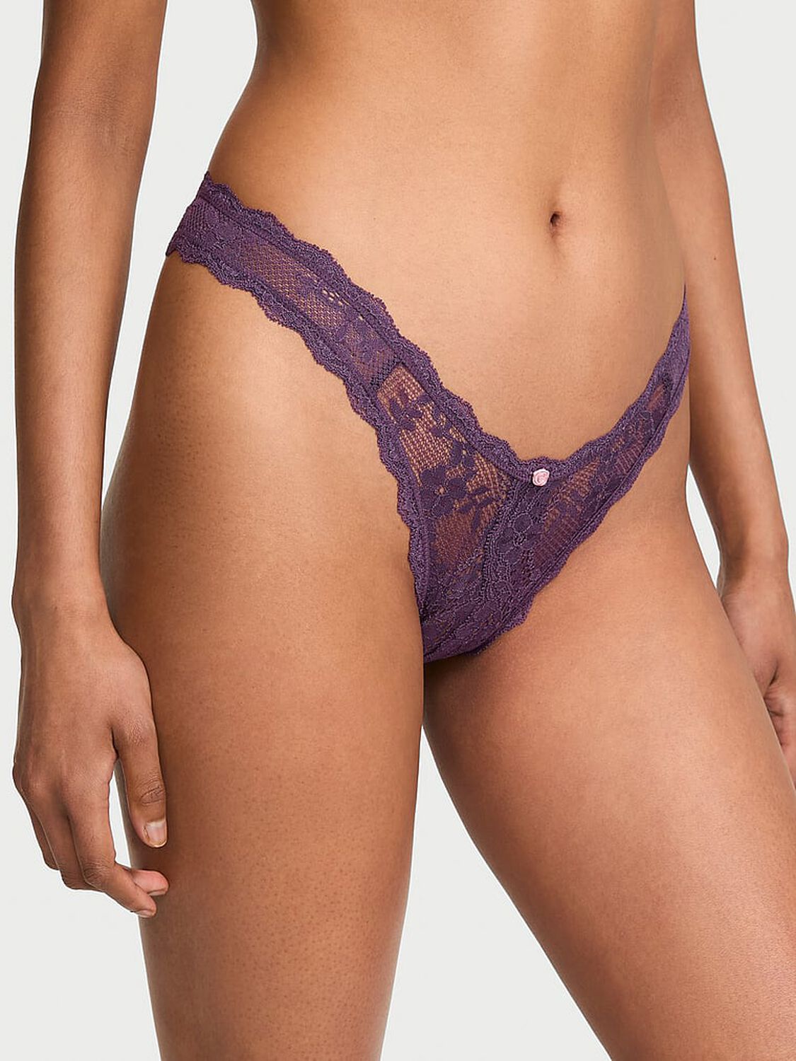 vs Dream Angels Lace Peekaboo Brazilian Panty Shadow Purple 1 of 3 