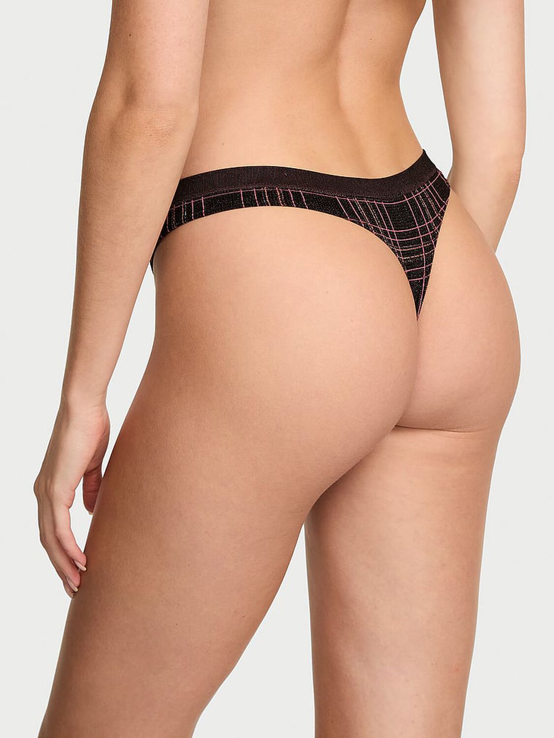 vs Seamless Seamless Shimmer Plaid Thong Panty Black Shimmer Plaid 2 of 2 