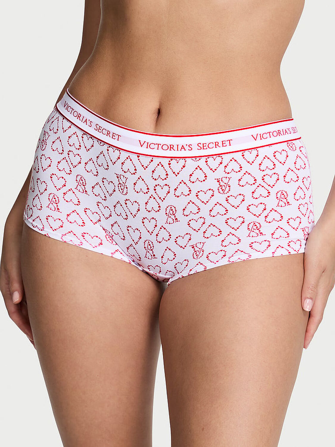 vs Cotton Logo Cotton Boyshort Panty White Logo Hearts 1 of 3 