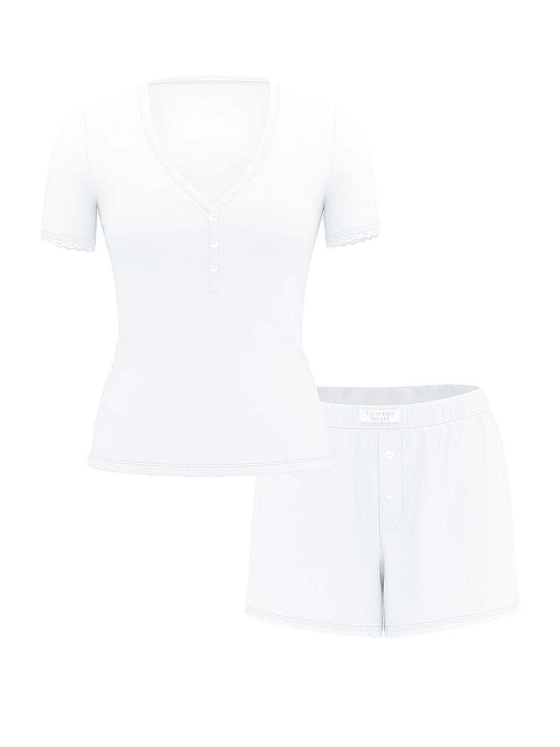 vs Victoria's Secret Pointelle Modal Henley Tee & Boxer Short Set Vs White 3 of 3 