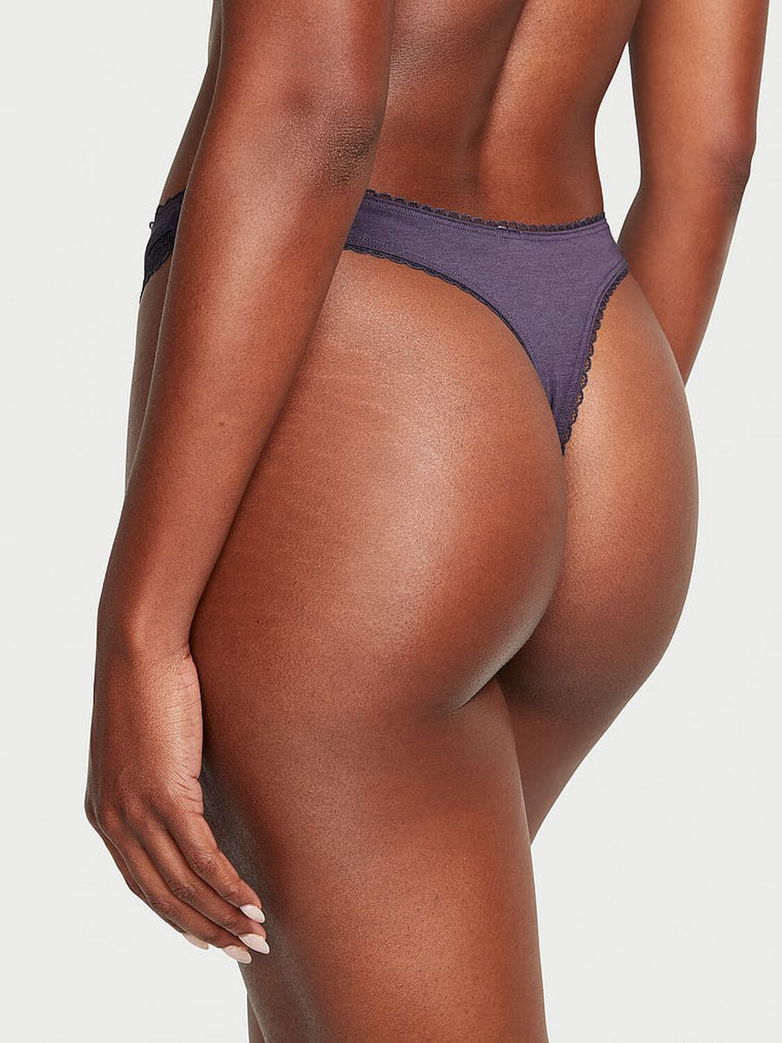 vs Victoria's Secret Body by Victoria Stretch Cotton Lace-Trim High-Leg Scoop Thong Panty 2 of 3 