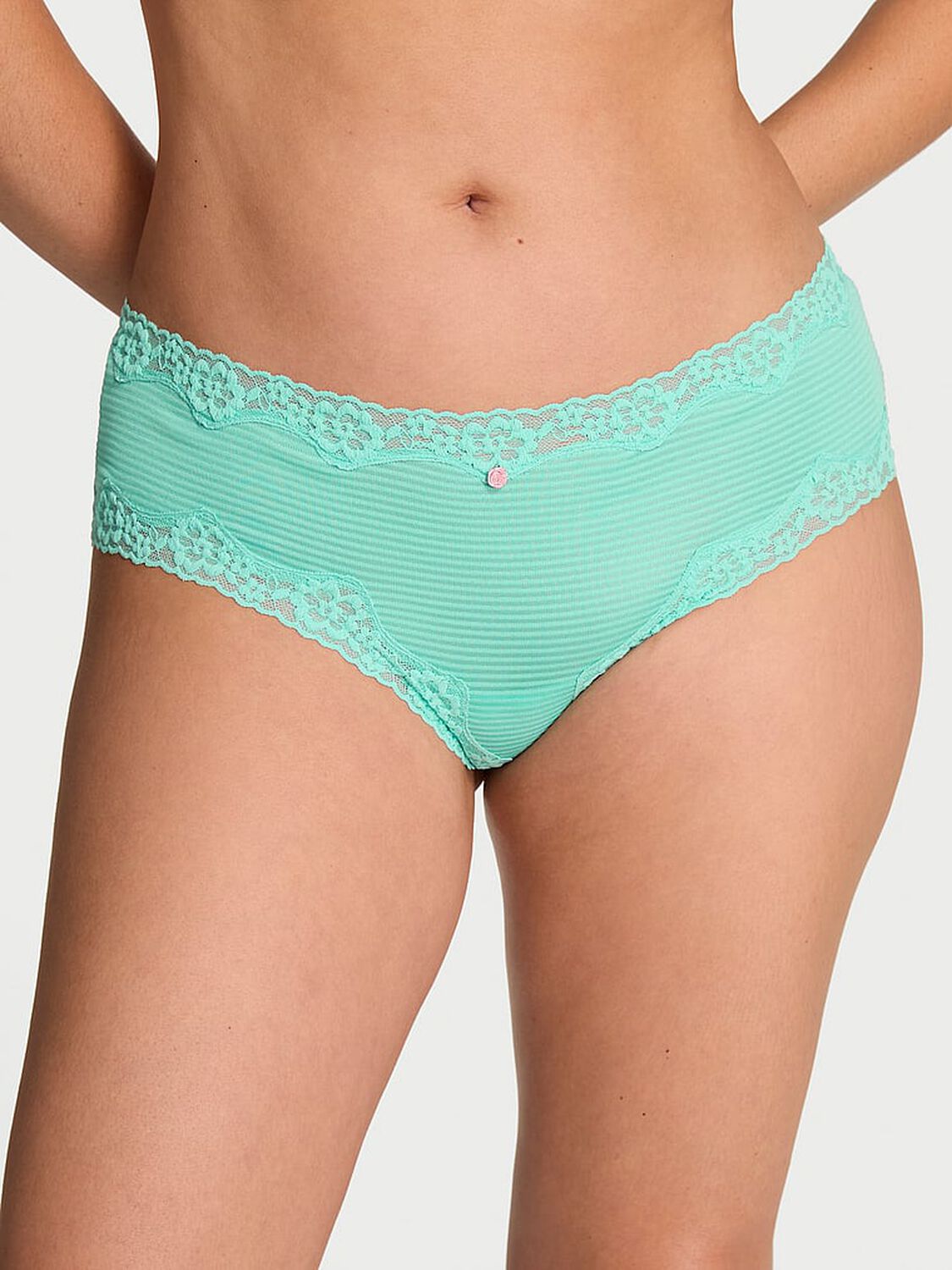 vs Lace Trim Cotton Shadow Stripe Lace-Waist Cheeky Panty Scuba Blue 1 of 2 