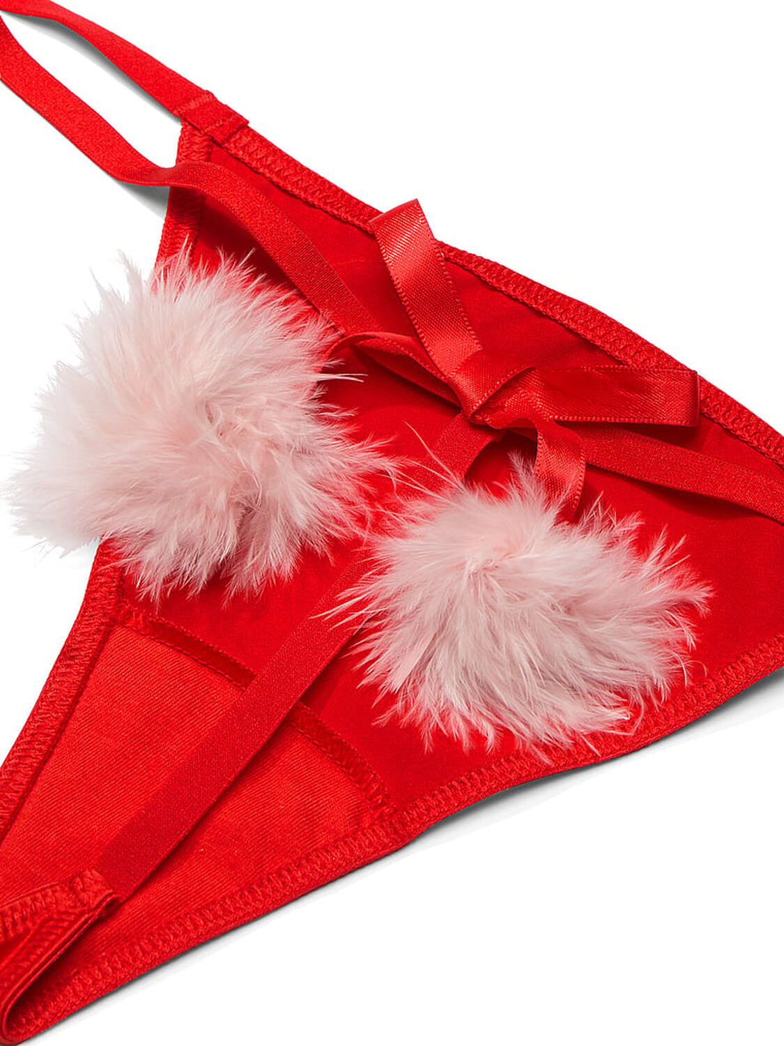 vs Dream Angels Satin Pom Pom V-String Panty Bright Vermillion 4 of 4 