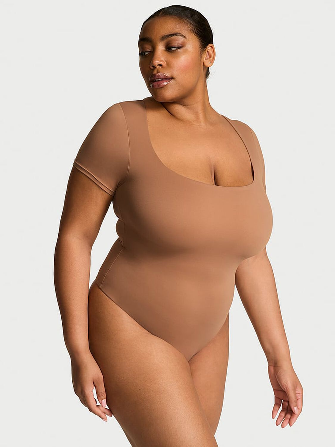 vs Victoria's Secret Bodywear by Victoria with FeatherSoft™ Innovation Square-Neck Bodysuit Toffee 1 of 2 