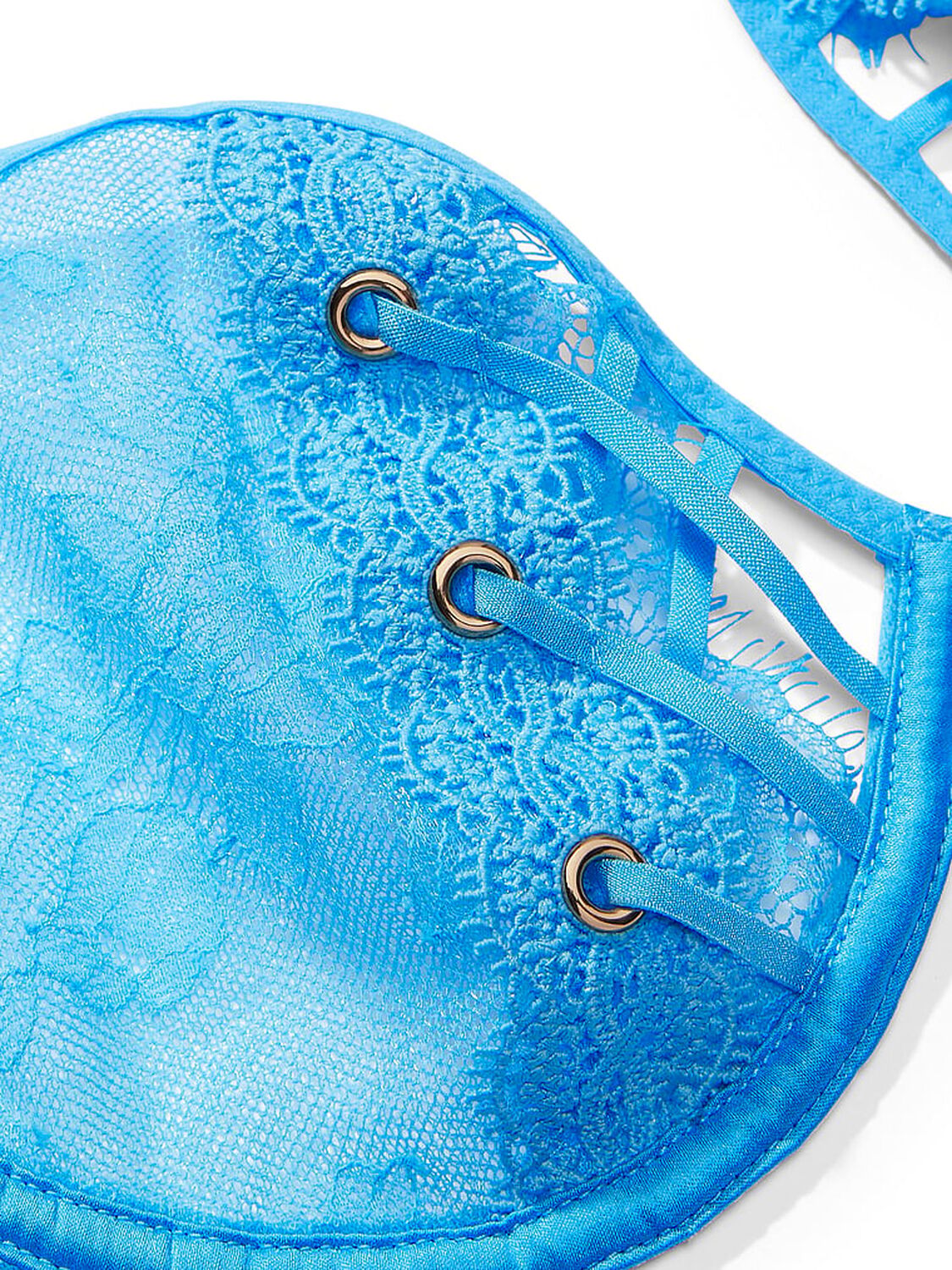 vs Very Sexy Unlined Rose Lace & Grommet Low-Cut Demi Bra Capri Blue 4 of 4 