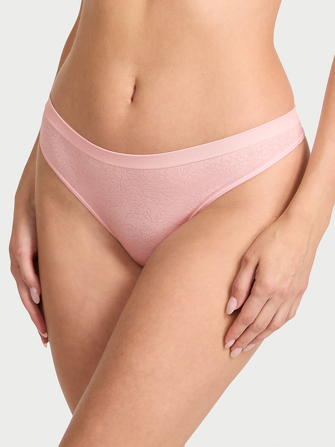 vs Seamless Seamless Thong Panty Angel Pink Sketch Floral 1 of 2 