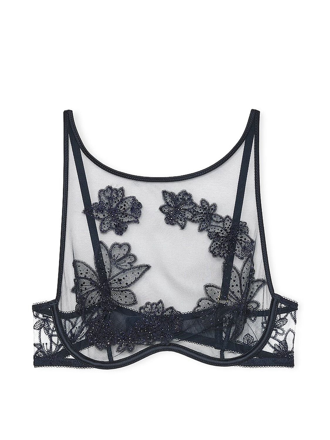 vs Very Sexy Ziggy Noir Embroidery High-Neck Unlined Bra Top Dark Twilight 1 of 2 