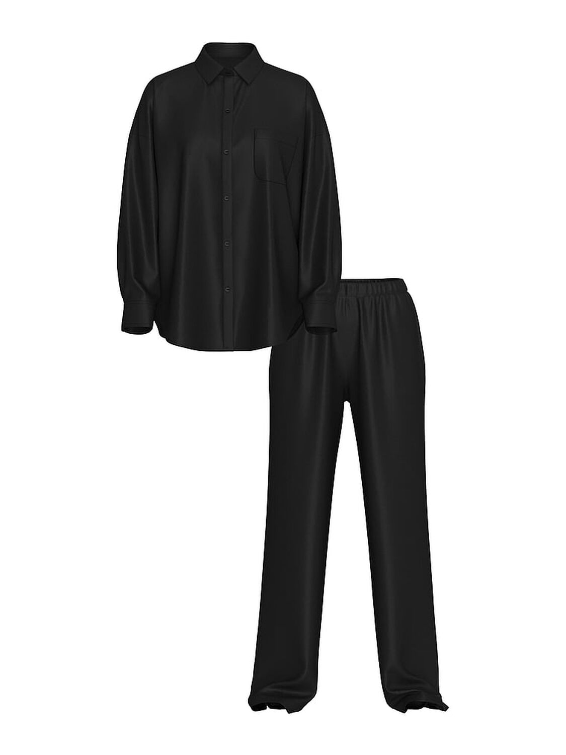 vs Victoria's Secret Luxe Sheer Satin Button-Front Long Pajama Set Black 3 of 3 