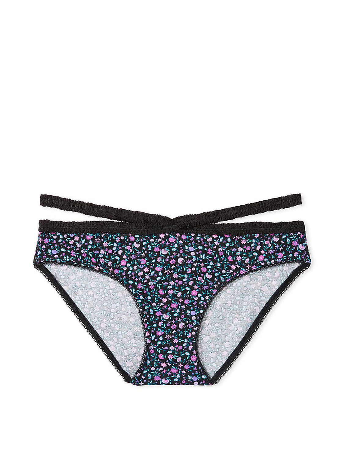 vs Victoria's Secret Stretch Cotton Strappy Bikini Panty Black Pretty Ditsy 3 of 3 