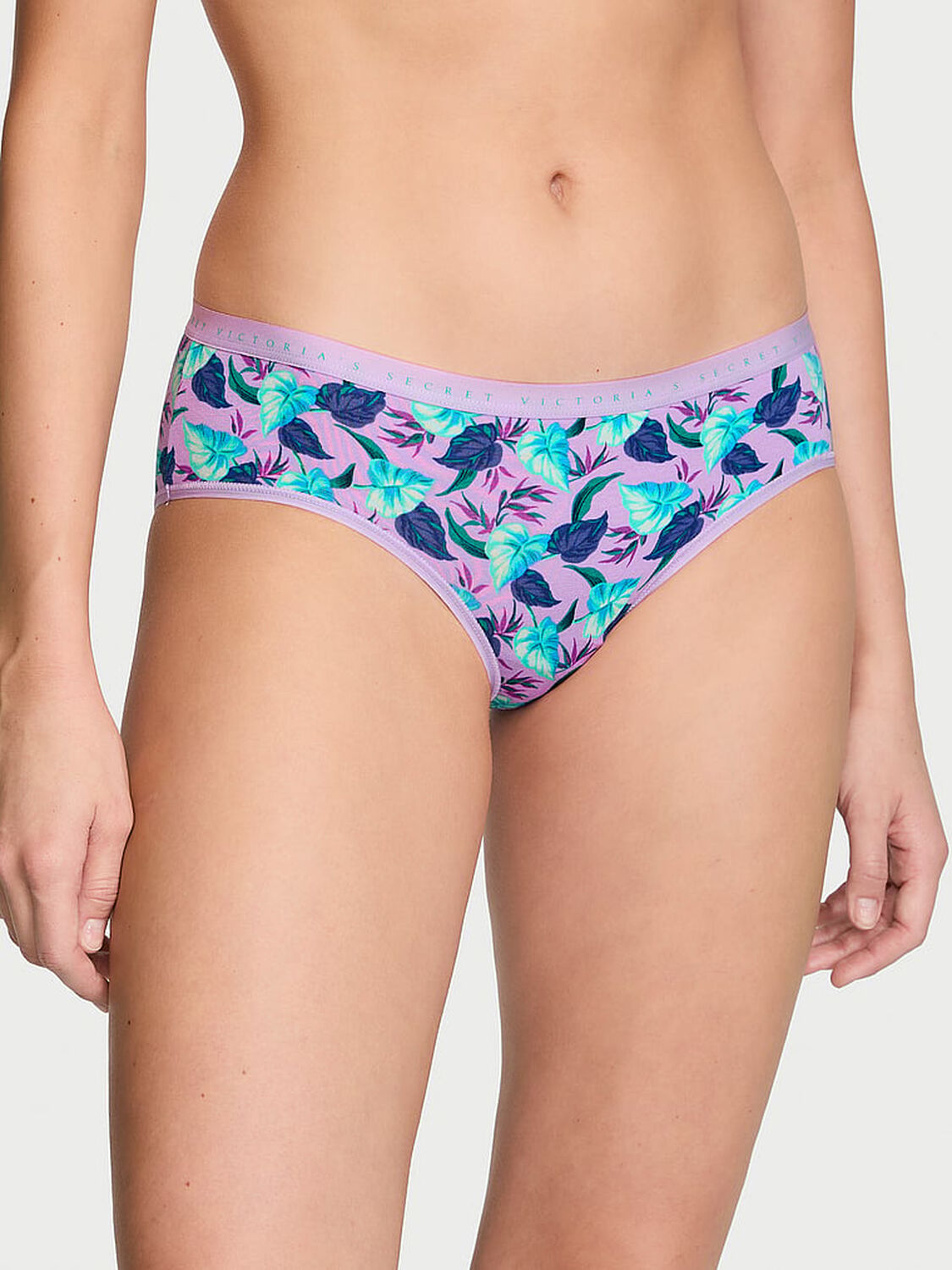 vs Victoria's Secret Stretch Cotton Hiphugger Panty Purple Jungle Leaves 1 of 3 