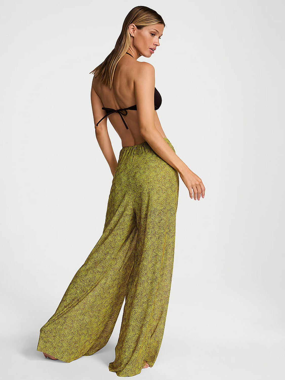 vs Victoria's Secret Swim Beachwear Mesh Tie-Front Cover-Up Pants Limelight Dots 2 of 3 