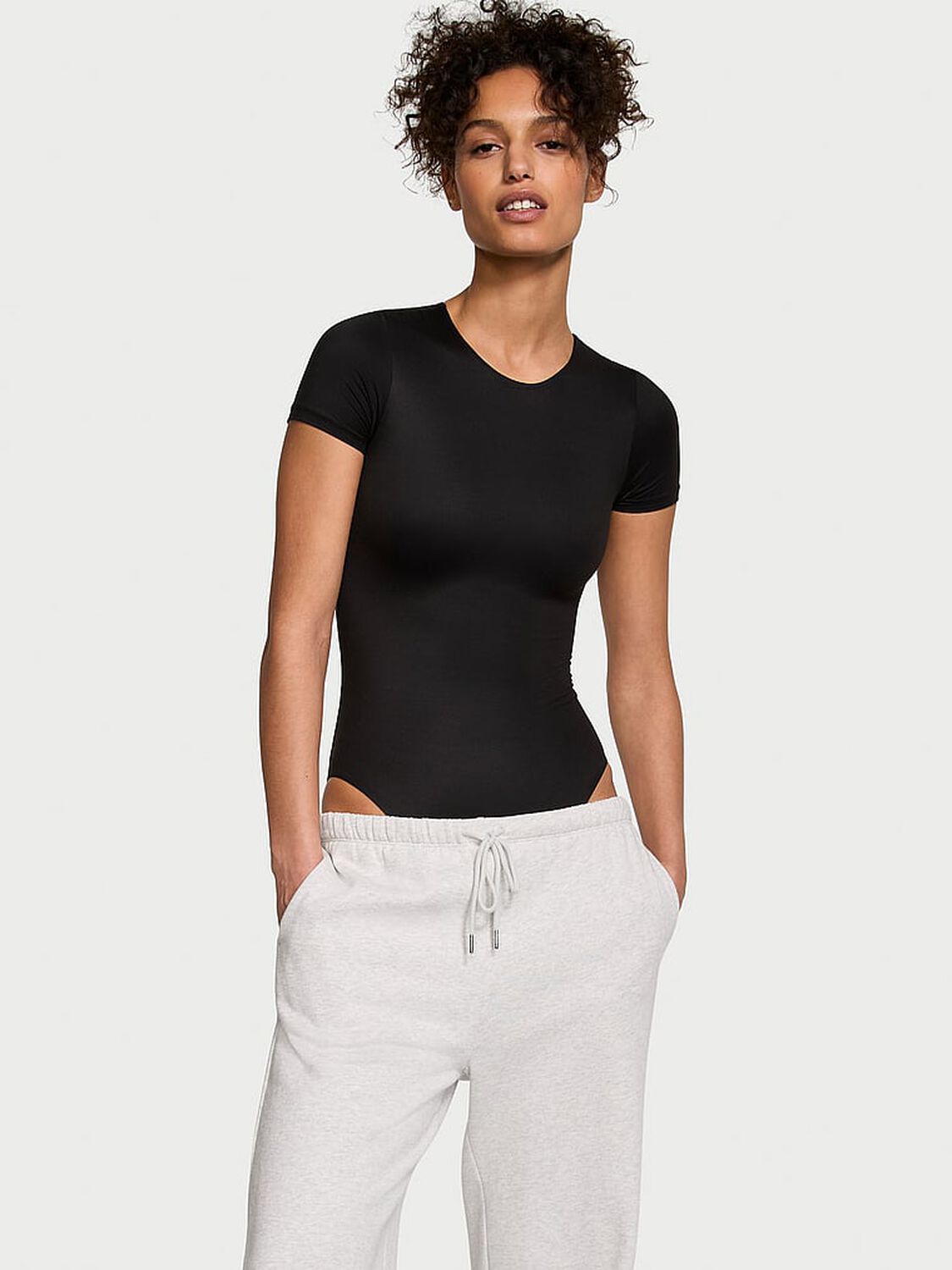 vs Victoria's Secret BODYWEAR by Victoria with FeatherSoft™ Innovation Short-Sleeve Bodysuit Black 4 of 4 