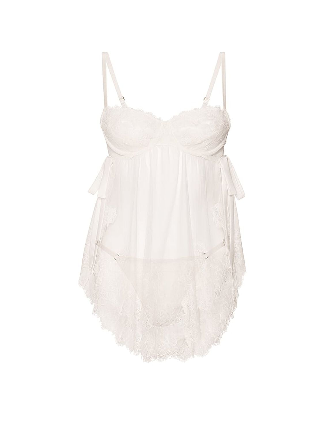 vs Very Sexy Wicked Sheer Unlined Lace-Trim Babydoll Set Coconut White 3 of 3 