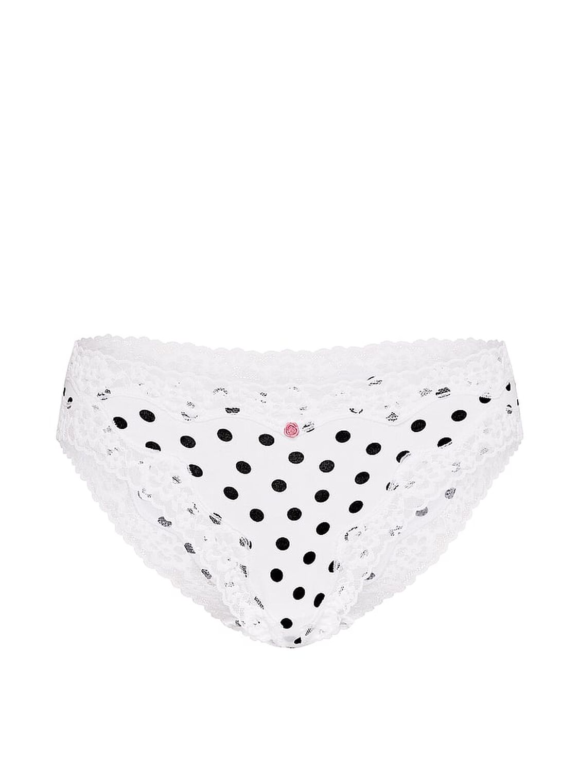vs Lace Trim Cotton Lace-Waist Bikini Panty Vs White Dot 3 of 4 