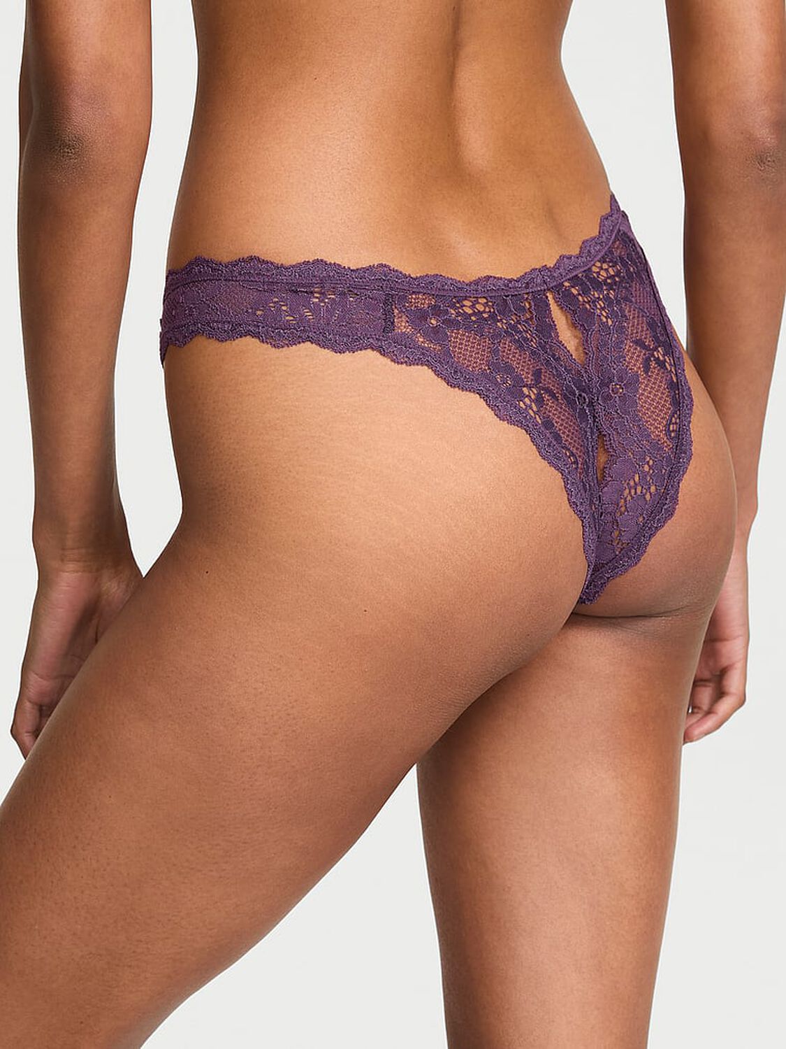 vs Dream Angels Lace Peekaboo Brazilian Panty Shadow Purple 2 of 3 