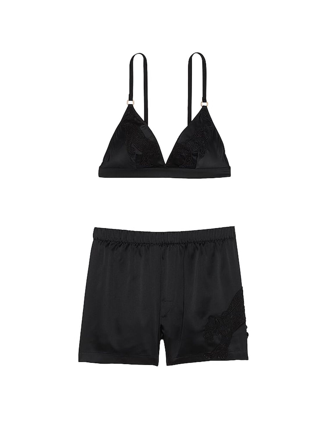 vs Victoria's Secret Jaguar Satin Triangle Bralette & Boxer Shorts Set Black 3 of 3 