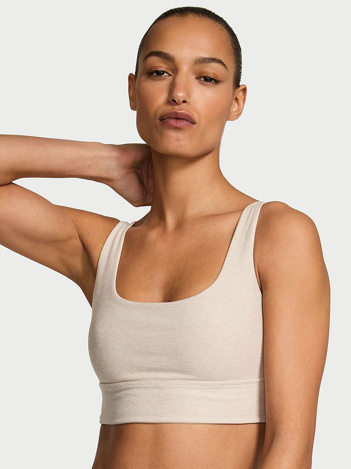vs Vsx VSX LUXMarl™ Longline Sports Bra Heather Soft Beige 1 of 2 