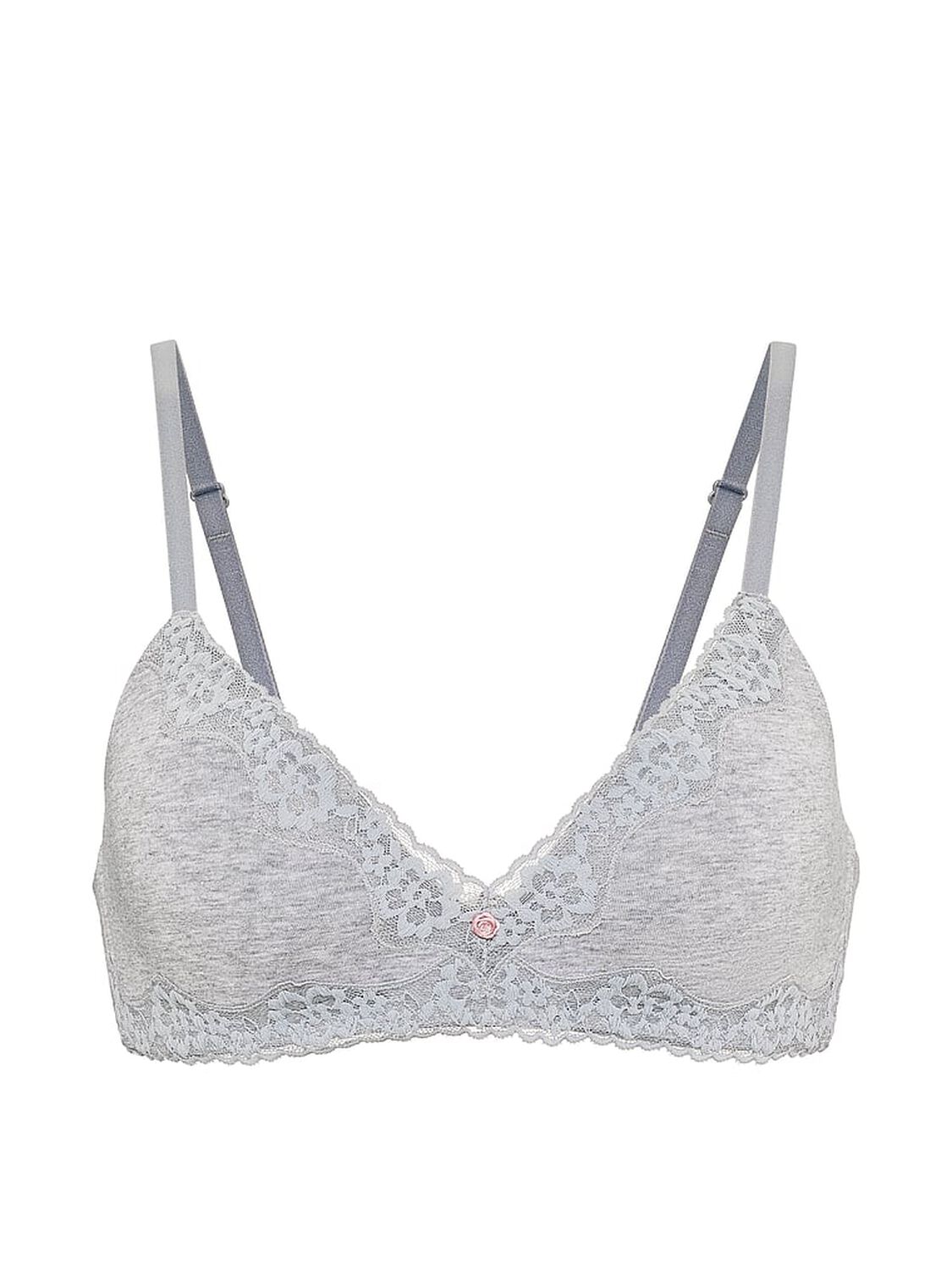 vs The T-Shirt Cotton Lace-Trim Lightly Lined Wireless Bra Medium Heather Grey 3 of 4 