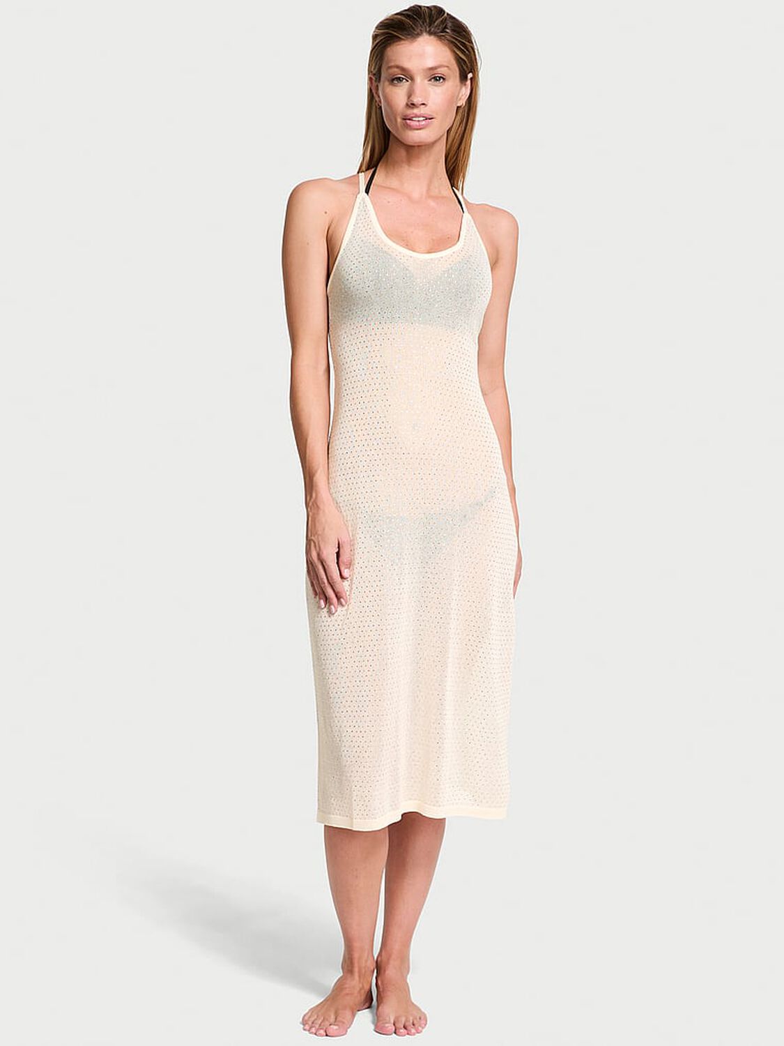 vs Victoria's Secret Swim Beachwear Shine Knit Cover-Up Midi Dress Candlelight 1 of 4 