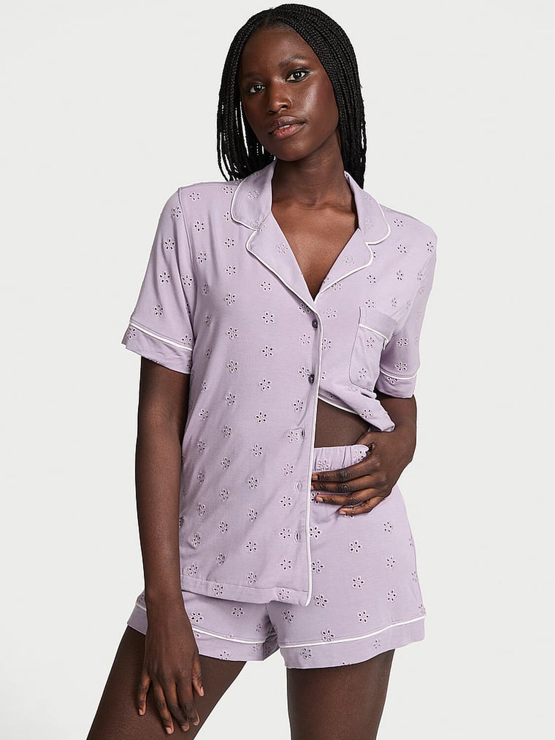 vs Victoria's Secret Modal Soft Eyelet Short Pajama Set Fantasy 1 of 4 