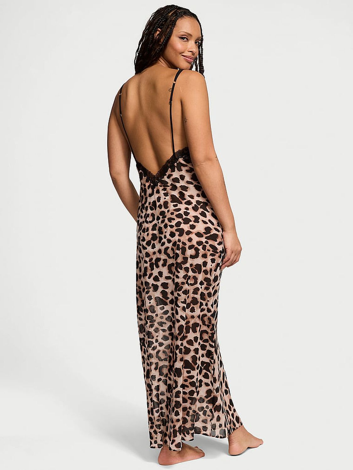 vs Victoria's Secret Leopard Chiffon Long Slip Dress 2 of 3 